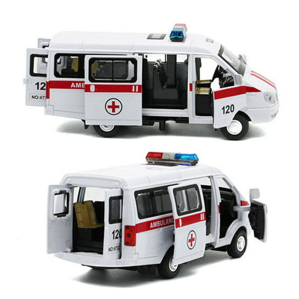 1/32 scale White Ambulance Model Alloy Diecast Vehicle Toy With Back Power 